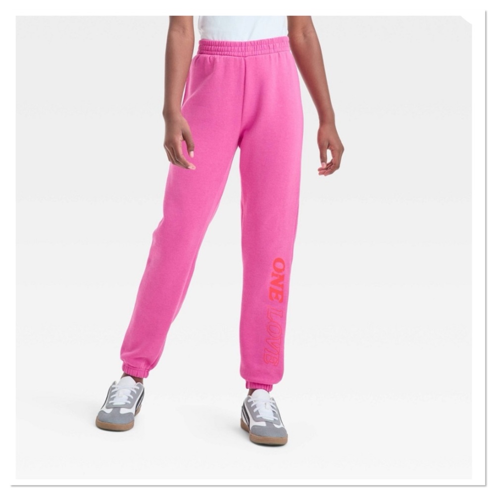 Bob Marley Fleece Joggers Girls Pink Sweatpants Art class One Love